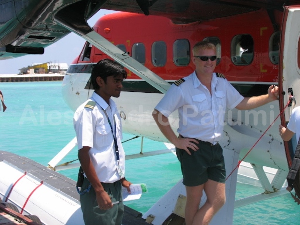Boarding seaplane in Maldives