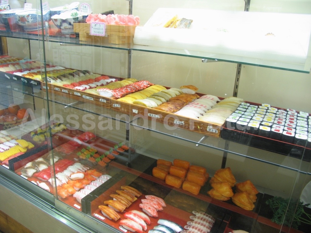 Fake sushi for restaurant's windows, Japan